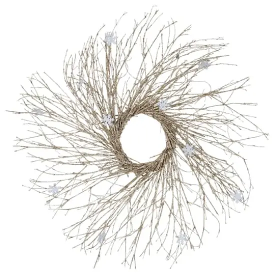 42" Pre-lit LED Champagne Gold Glittered Twig Artificial Christmas Wreath {3}