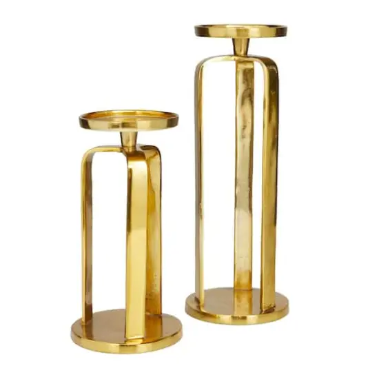 Set of 2 Gold Aluminum Modern Candle Holder, 14" x 5" x 5" {3}