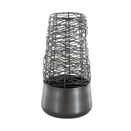 Black Abstract Intertwined Wire & Solid Metal Vase {1}