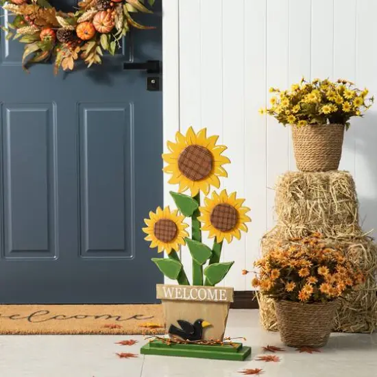 Glitzhome&reg; 29" Fall Wood Sunflowers Porch D&eacute;cor {3}