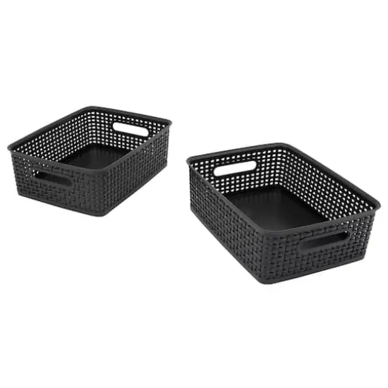 Advantus&reg; Medium Black Plastic Weave Bin, 2ct. {6}