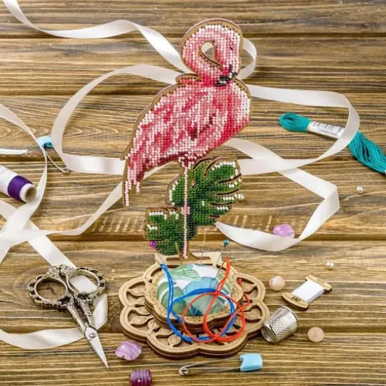 Wonderland Crafts Flamingo Bead Embroidery on Wood Kit {3}