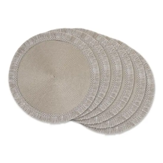DII&reg; Round Fringed Placemats, 6ct. Stone {1}