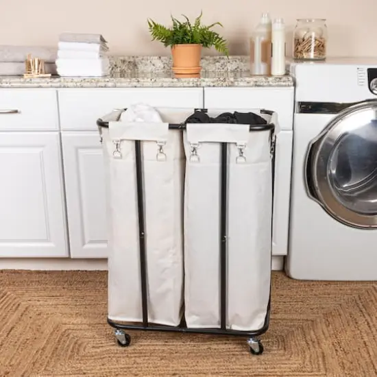 Household Essentials 2-Bag Rolling Laundry Sorter Natural {4}