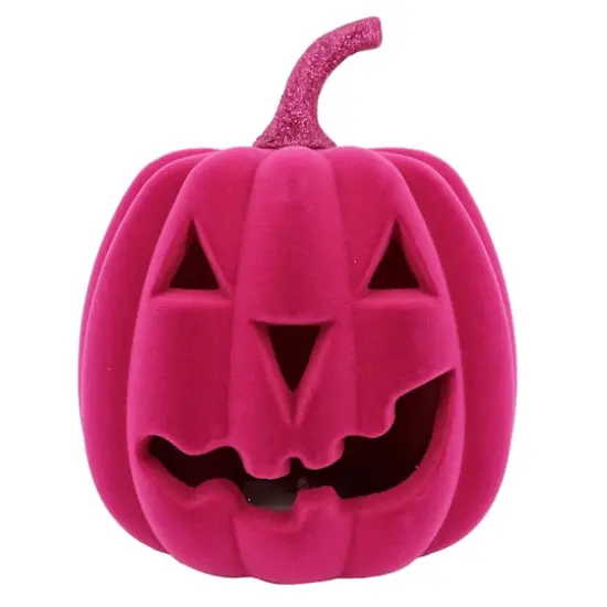 Flocked Lit Tabletop Jack-O'-Lantern by Ashland&reg; Hot Pink {1}