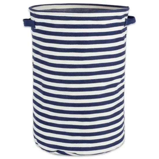 DII&reg; 20" French Blue & White Striped Round PE-Coated Herringbone Cotton Laundry Hamper {1}