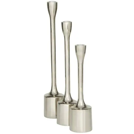 CosmoLiving by Cosmopolitan Silver Aluminum Tapered Candle Holder Set {3}