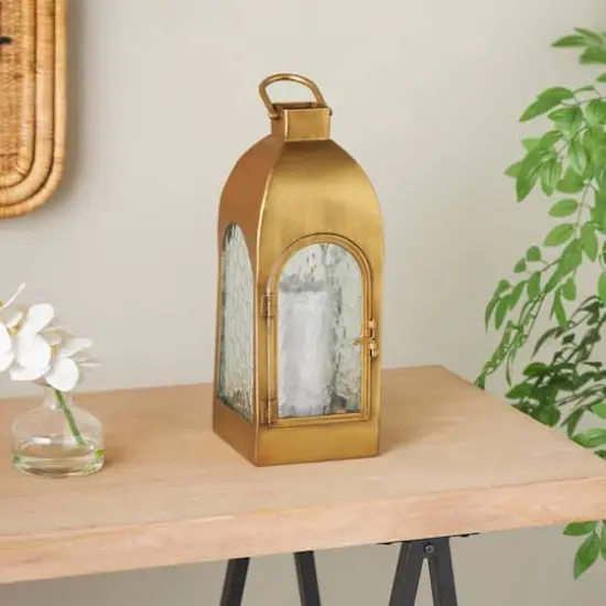 18" Gold Metal Arched Candle Lantern with Top Handle {3}