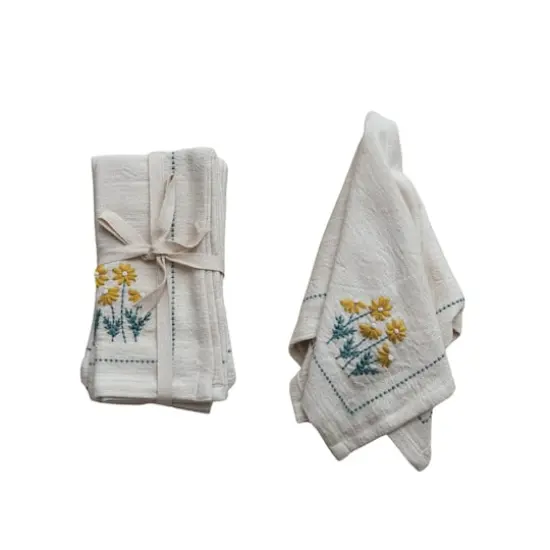 Hello Honey&reg; Multicolor Floral Hand-Embroidered Cotton Napkins, 4ct. {1}