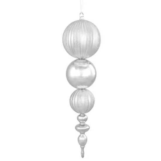 22" Silver Glittered Shatterproof Commercial Finial Christmas Ornament {1}
