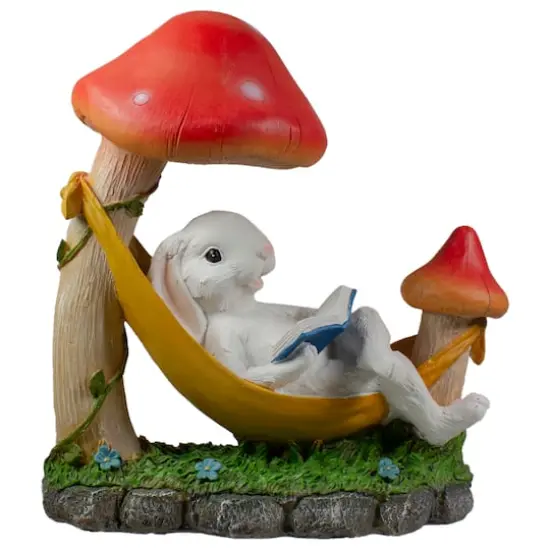 12" White Bunny in Hammock Outside Garden Statue {1}