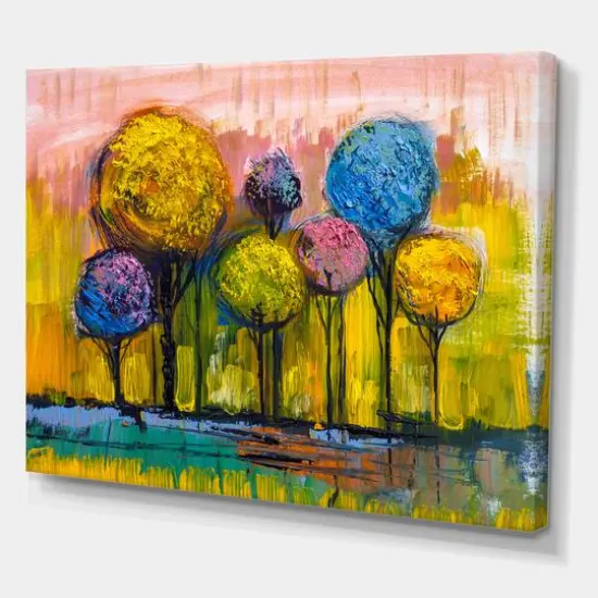 Designart - Colourful Trees Impressionist Landscape IV - Modern Canvas Wall Art Print {2}