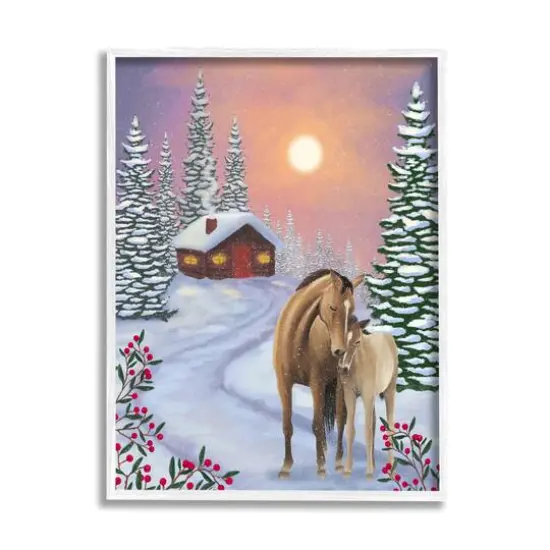 Stupell Industries Holiday Horses Winter Scene Framed Giclee Art White {1}