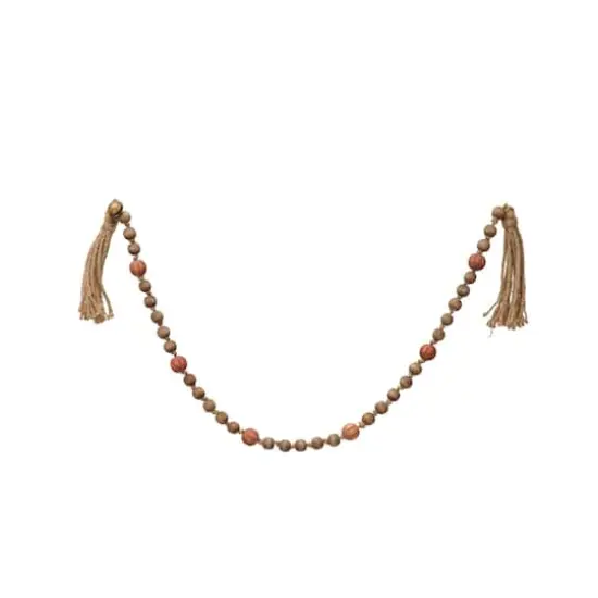 Hello Honey® 40" Paulownia Wood Beads, Jingle Bells & Jute Tassels Garland {1}