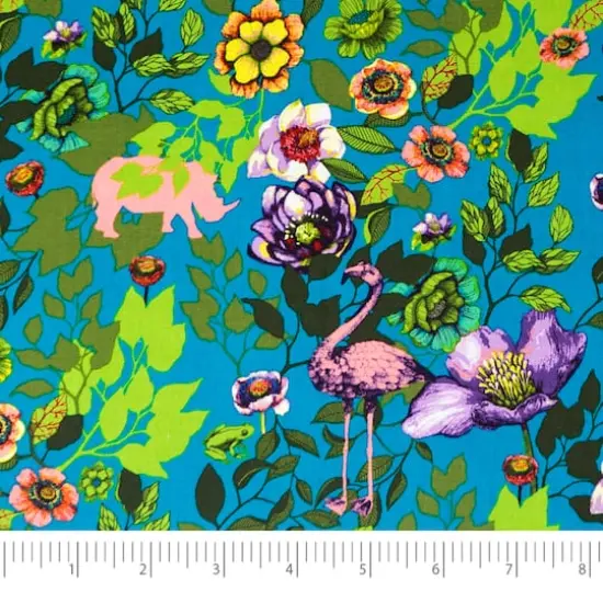 SINGER Teal Flamingo Flowers Cotton Fabric {1}