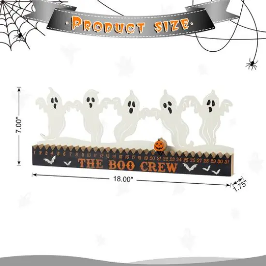 Glitzhome&reg; 18"L Halloween Wooden & Metal White Ghost Silhouette Countdown Table Sign {9}
