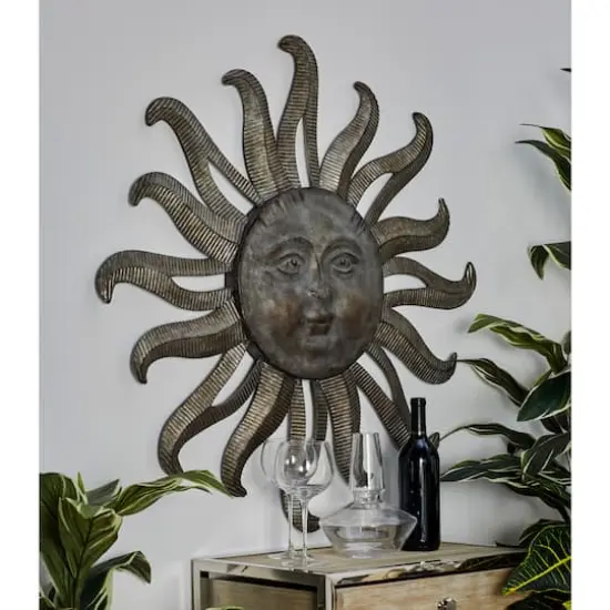 36" Gray Metal Sun Outdoor Wall Accent {7}