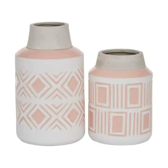 Set of 2 White Stoneware Farmhouse Vase, 7.5", 9.75" {1}