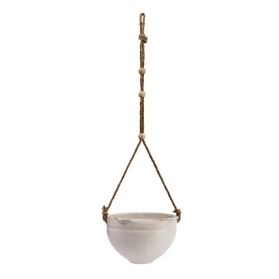 Hello Honey&reg; 7.5" Hanging Stoneware Planter with Wood Beaded Rope {6}