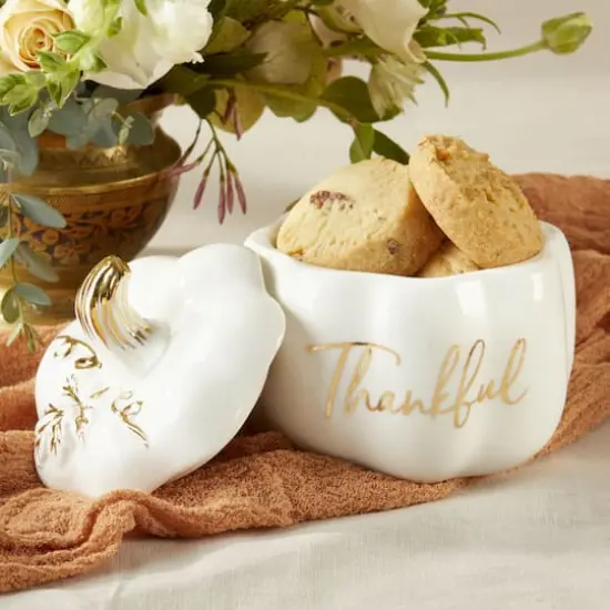 Kate Aspen White Thankful Pumpkin Decorative Bowl {4}