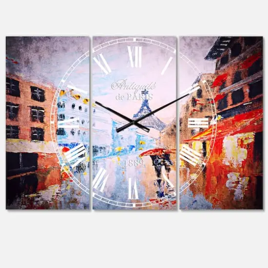 Designart Couple Walking In Paris Multipanel Wall Clock {1}