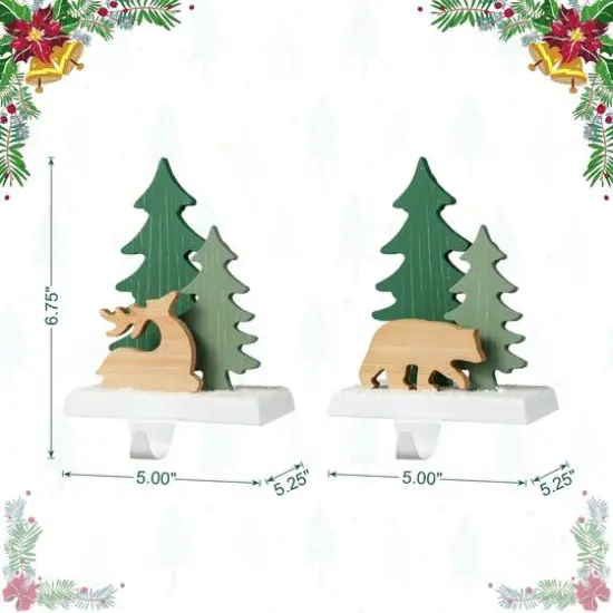 Glitzhome&reg; 6.5" Christmas Reindeer & Bear Stocking Holder Set {8}