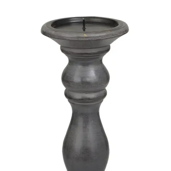 Turned Wood Pillar Candle Holder Set Gray {4}