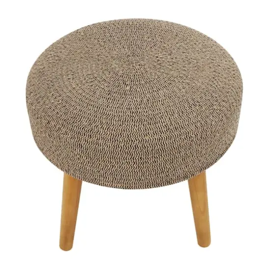 17" Brown Chevron Textured Stool with Wooden Legs {3}