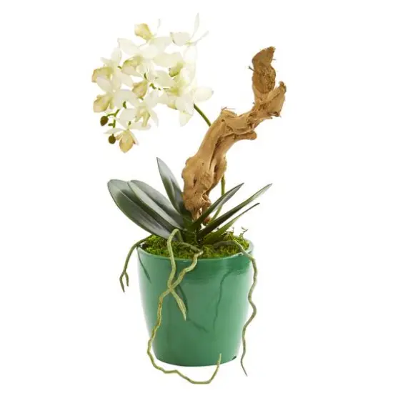 Mini Phalaenopsis Orchid Artificial Arrangement in Green Planter (Set of 2) {3}