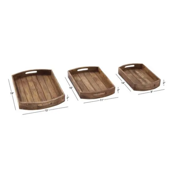 Light Brown Mango Wood Rustic Tray Set {12}