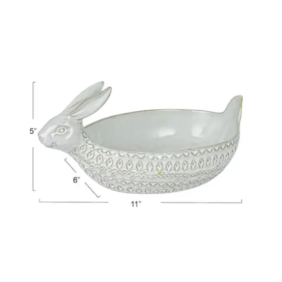 Hello Honey&reg; 11" White Debossed Stoneware Rabbit Bowl with Reactive Glass, 2ct. {5}