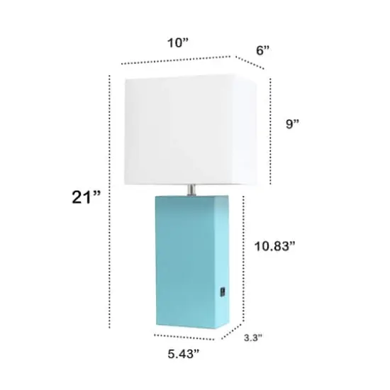 Lalia Home Lexington 21" Leather Table Lamp with USB Charging Port Aqua {4}