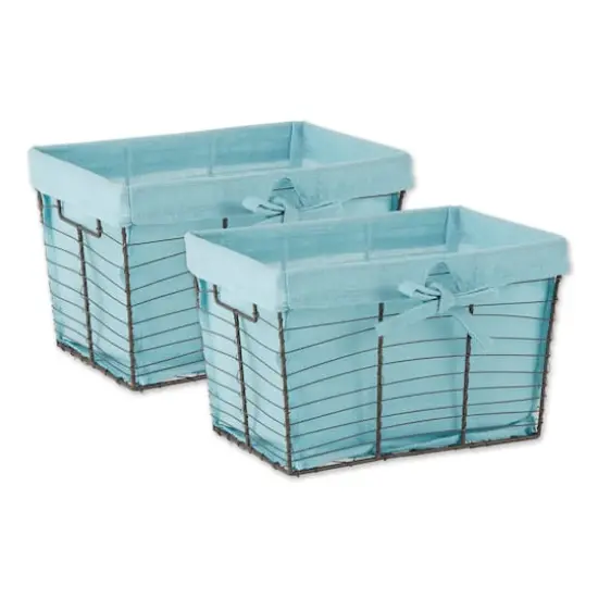 DII&reg; Medium Vintage Gray Wire Basket with Aqua Liner, 2ct. {1}