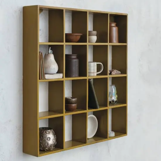 Hello Honey 27.5" Mustard Square Reclaimed Wood & Metal Wall Shelf {6}