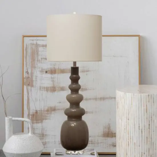 Hello Honey® 41" Glass Floor/Table Lamp with White Linen Shade {4}