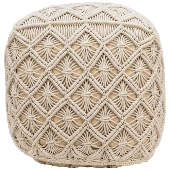 18" Beige Macram&eacute; Natural Cotton Square Pouf {1}