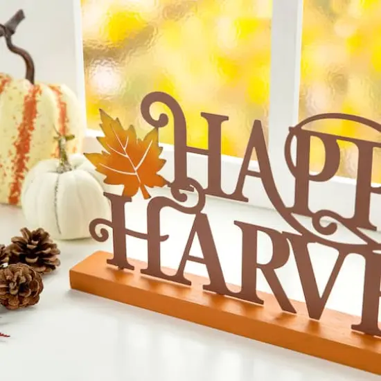 Glitzhome&reg; 18" Wood & Metal Happy Harvest Table D&eacute;cor {5}