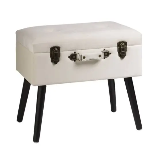 Glitzhome&reg; Velvet Upholstered Storage Stool Seashell White {1}