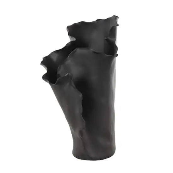Black 16" Ceramic Floral Abstract Vase {9}