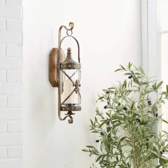 20'' Bronze Glass Decorative Candle Wall Sconce {9}