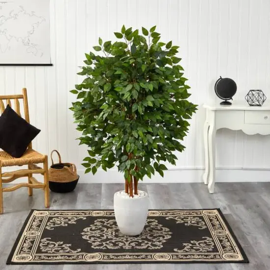 57" Super Deluxe Ficus Tree in White Planter {4}