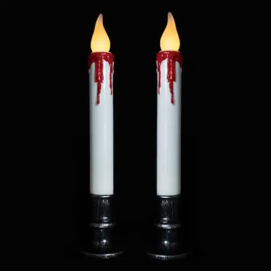 9" Pre-Lit LED White & Red Halloween Candles, 2ct. {4}