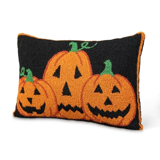 Glitzhome&reg; 18" x 12" Hooked Halloween Pumpkins Pillow {1}