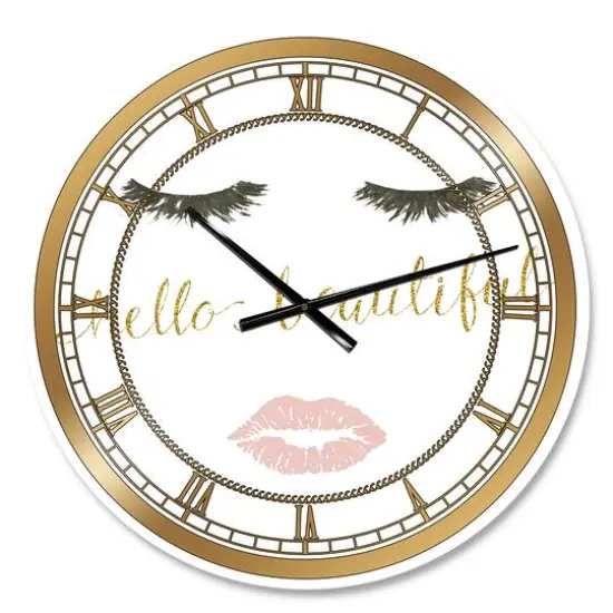 Designart Fashion Glam Lips On Gold I Wall Clock {1}