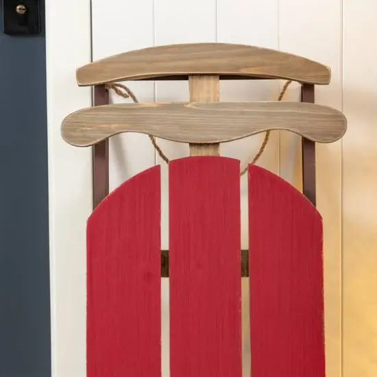 Glitzhome&reg; 34.25"&nbsp;Wooden Christmas Red Sleigh Porch Decor {5}