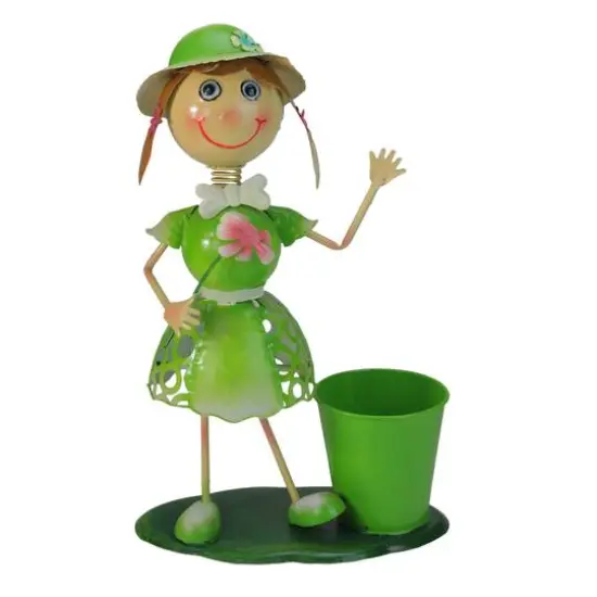17" Lime Green Girl With Flower Spring Outdoor Planter {1}