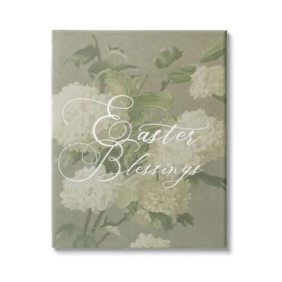 Stupell Industries Easter Blessings Sentiment Vintage White Hydrangea Florals Green Canvas Wall Art {1}