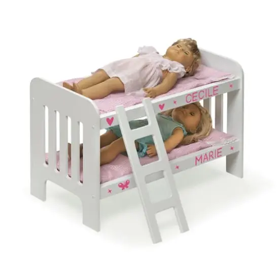 Badger Basket Pink & White Doll Bunk Bed with Bedding & Ladder {7}