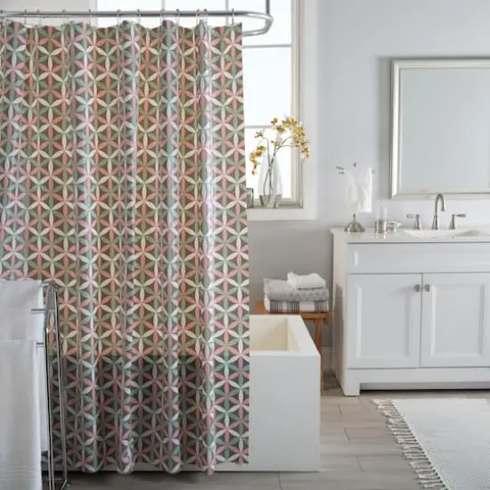 Bath Bliss Gray Geo Shape Design PEVA Shower Curtain {3}