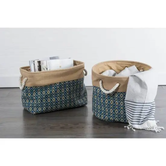 DII&reg; 9" Ikat Round Burlap Bin Blue {7}